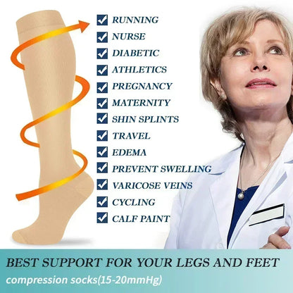 Unisex Compression Socks 15-20 mmHg Knee High Stocking