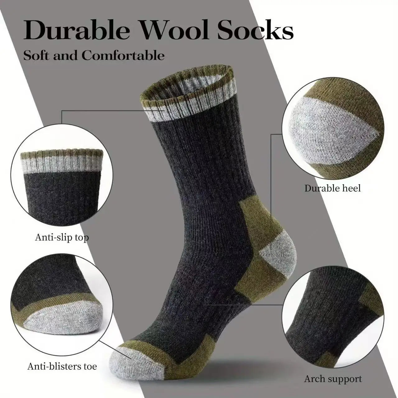 5 Pairs Merino Wool Men's Hiking Socks