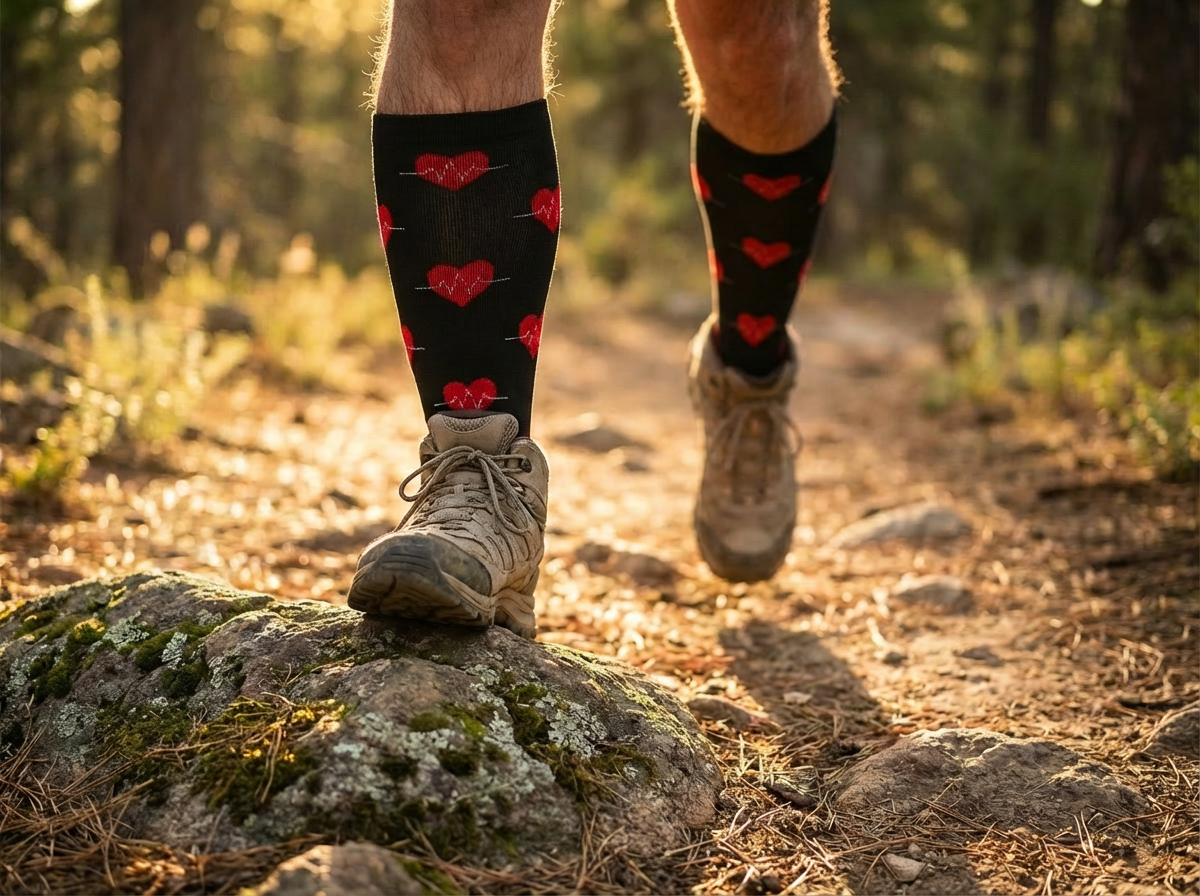Heartbeats & Hearts Knee-High Compression Socks (Black/Red)