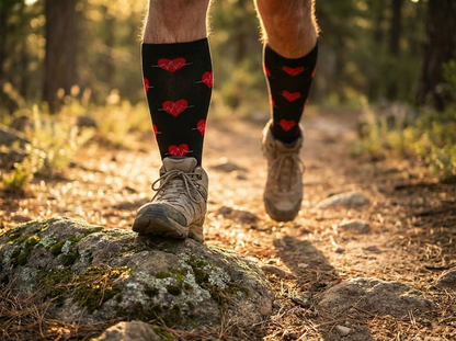 Heartbeats & Hearts Knee-High Compression Socks (Black/Red)