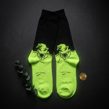 "Oogie’s Gamble" Neon Green Crew Socks