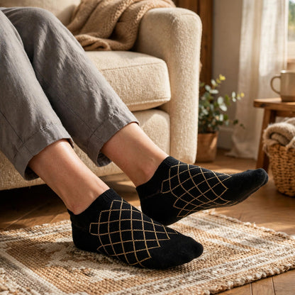 Golden Standard – Black/Gold Geometric Essential Ankle Socks | $3 Buy One Give One | Dollar Sole