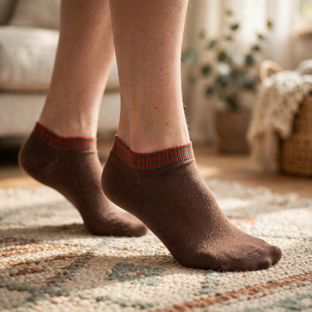 Legacy Stripes – Brown/Red-Green Stripe Essential Ankle Socks | $3 Buy One Give One | Dollar Sole