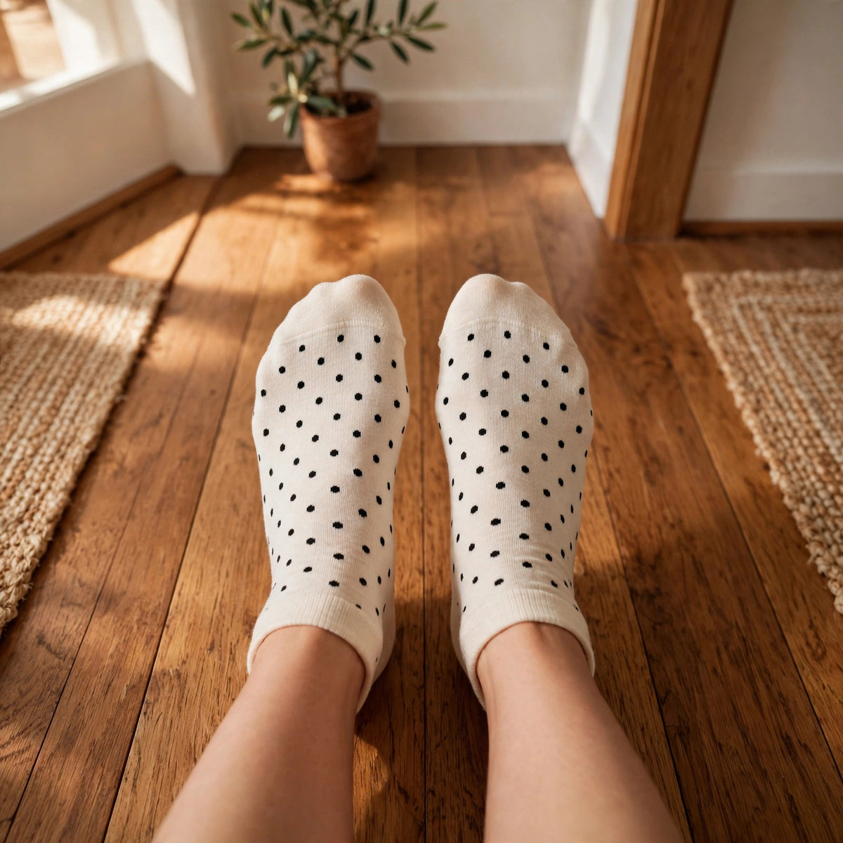 Tuxedo Dots – Cream/Black Dot Essential Ankle Socks | $3 Buy One Give One | Dollar Sole
