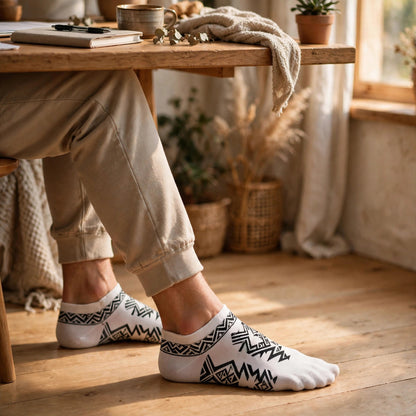 Varsity Letters – White/Black Geometric Essential Ankle Socks | $3 Buy One Give One | Dollar Sole