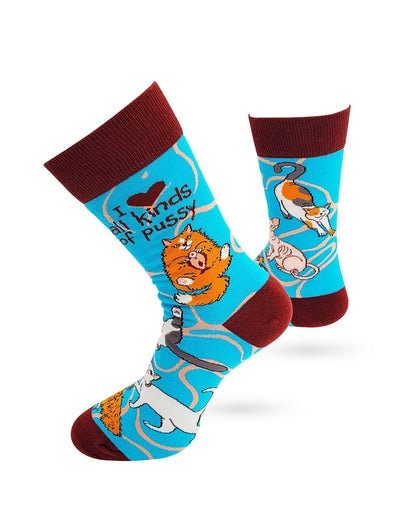 Fabdaz - I Love All Kinds of Pussy Men's Novelty Crew Socks