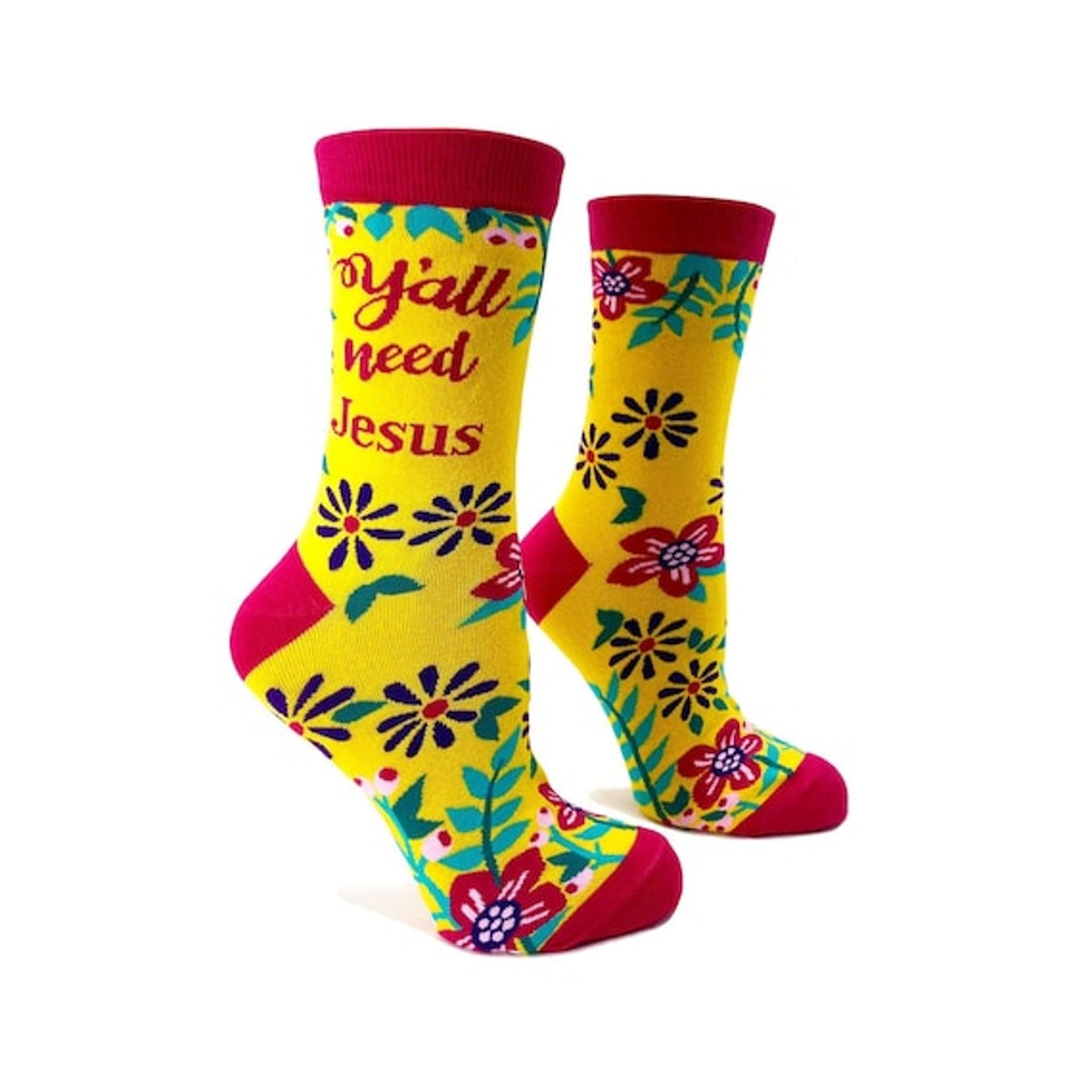 Fabdaz Funny Novelty Crew Socks - Y All Need Jesus