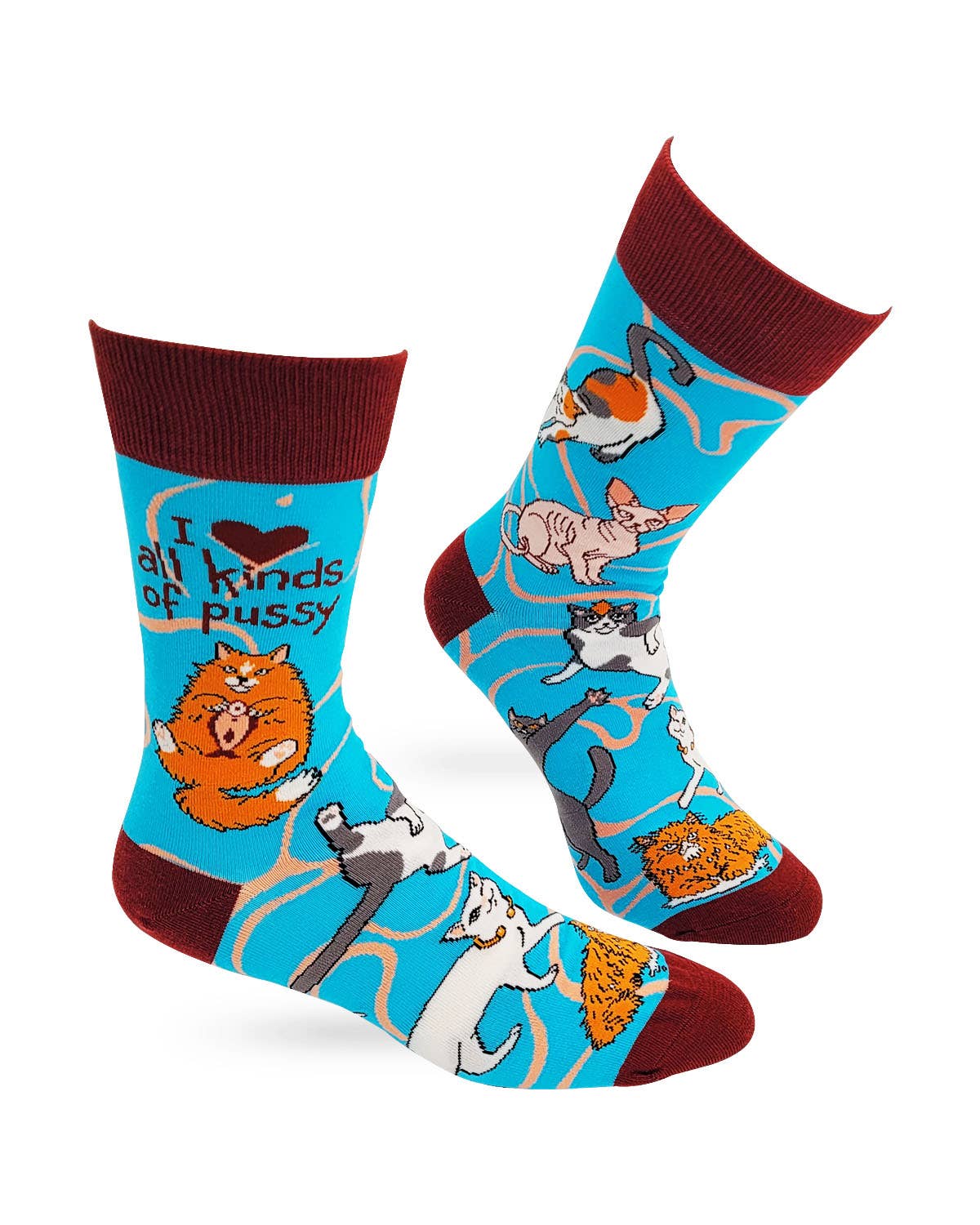 Fabdaz - I Love All Kinds of Pussy Men's Novelty Crew Socks