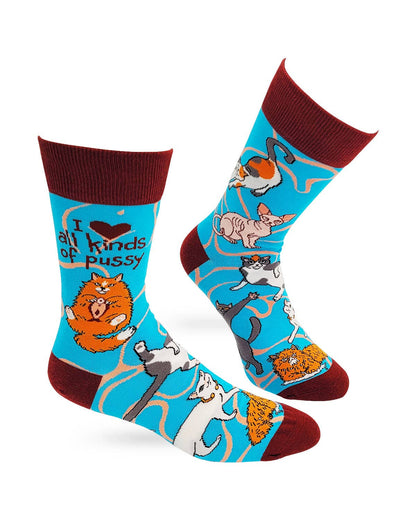 Fabdaz - I Love All Kinds of Pussy Men's Novelty Crew Socks