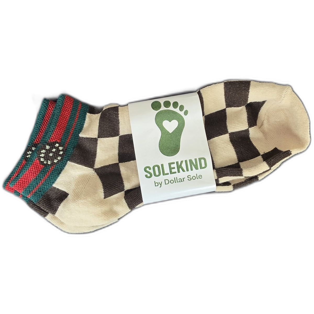 Checkmate – Cream/Brown Checkerboard Essential Ankle Socks | $3 Buy One Give One | Dollar Sole