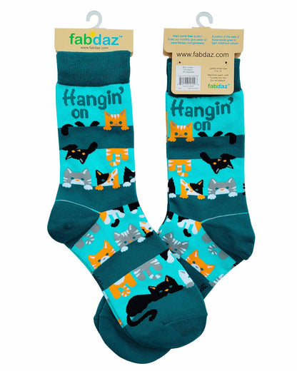 Fabdaz - Hangin' on 'till Friday Ladies' Crew Socks Featuring Cute Ca