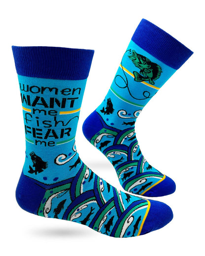 Fabdaz - Women Want Me Fish Fear Me Men's Novelty Crew Socks
