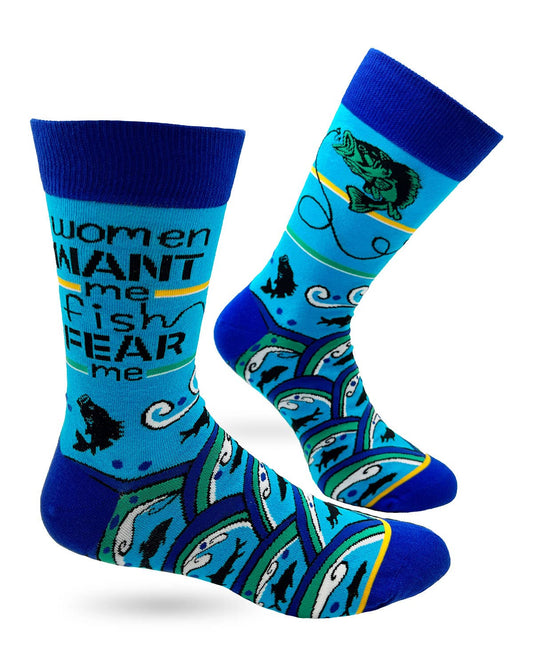 Fabdaz - Women Want Me Fish Fear Me Men's Novelty Crew Socks