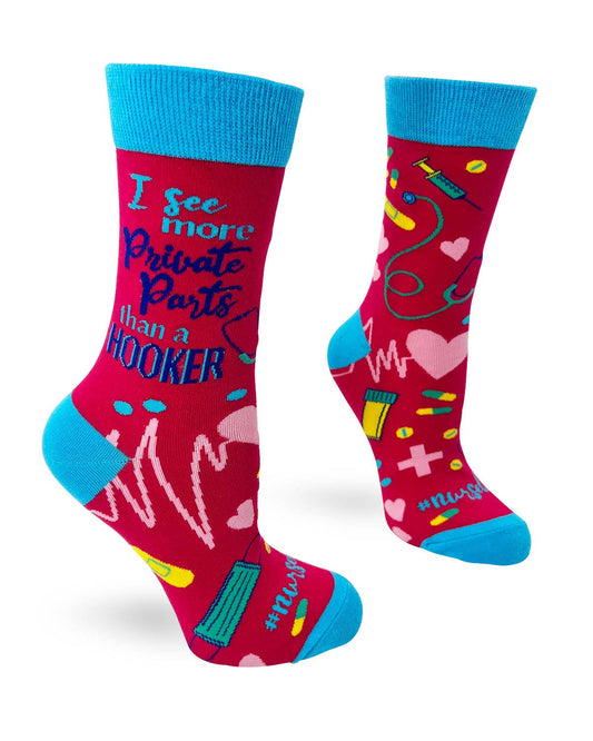 Fabdaz - I See More Private Parts Than a Hooker Women's Crew Socks