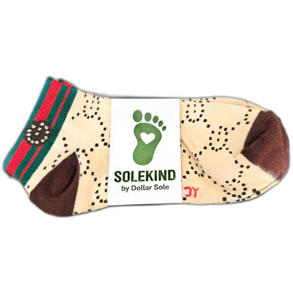 Heritage Dots – Cream/Brown Dot Essential Ankle Socks | $3 Buy One Give One | Dollar Sole