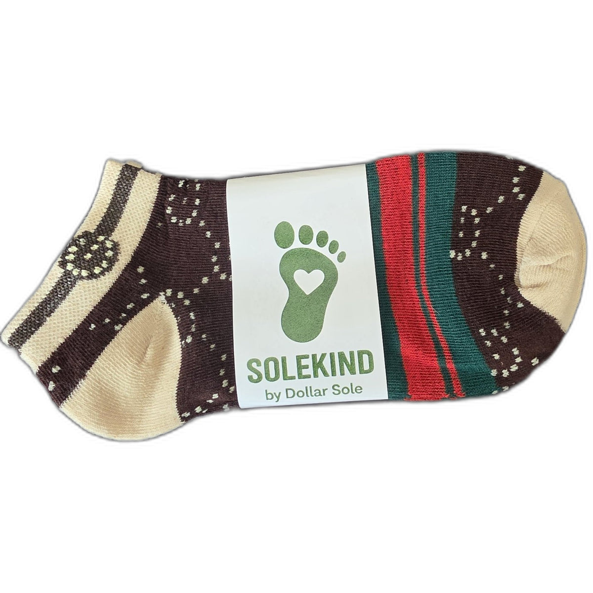 Legacy Stripes – Brown/Red-Green Stripe Essential Ankle Socks | $3 Buy One Give One | Dollar Sole