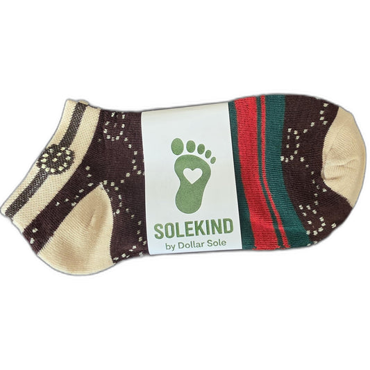 Legacy Stripes – Brown/Red-Green Stripe Essential Ankle Socks | $3 Buy One Give One | Dollar Sole