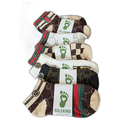 Legacy Stripes – Brown/Red-Green Stripe Essential Ankle Socks | $3 Buy One Give One | Dollar Sole